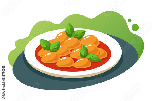 Homemade Gnocchi Dish with Italian Sauces Vector Art