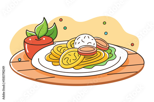 Pasta Platter with Spaghetti, Lasagna and Garlic Bread Vector