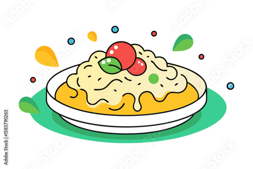 Creamy Mushroom Risotto with Parmesan Cheese Vector Design