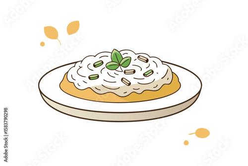 Italian Risotto Dish with Mushrooms and Herbs Vector Illustration