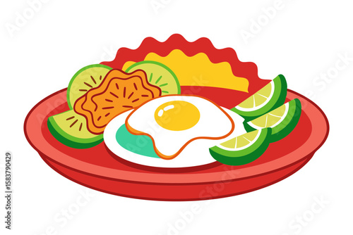 Vector Art of Mexican Chilaquiles with Red Salsa Eggs and Cheese