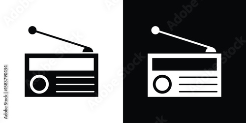 Radio icon black and white. Simple glyph icons.
