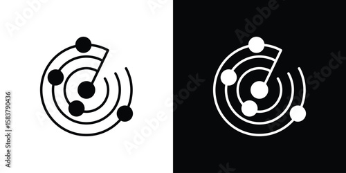 Radar detection icon black and white. Simple glyph icons.