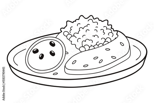 Authentic Enchilada Mexican Meal Top View with Beans and Rice Vector Art