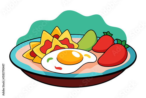 Mexican Chilaquiles Plate with Queso Fresco Salsa Roja and Fried Eggs Art