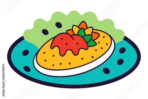 Enchilada Platter Top View with Rice and Beans Mexican Food Vector