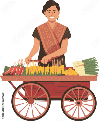 street food seller with pushcart illustration premium quality