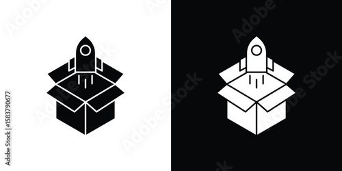 Product release icon black and white. Simple glyph icons.