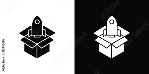 Product release icon black and white. Simple glyph icons.