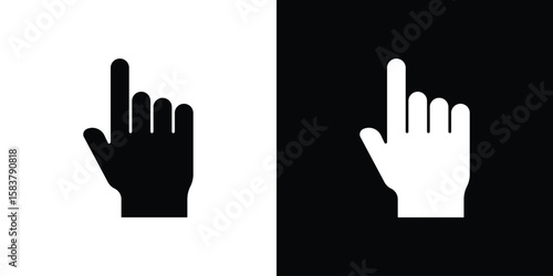 Pointing hand icon black and white. Simple glyph icons.