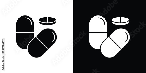 Pills icon black and white. Simple glyph icons.