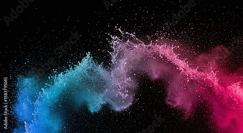 Colorful Powder Explosion in Black Background Vibrant Pink Blue Particles Dynamic Artistic