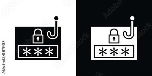 Password phishing icon black and white. Simple glyph icons.