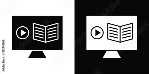 Online course icon black and white. Simple glyph icons.