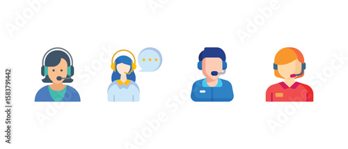 Customer Support & Call Center Vector Icons – Help Desk, Technical Support, Live Chat, Customer Care, Hotline Service, Call Center Agents, Contact Us Icons, Communication Support Symbols.