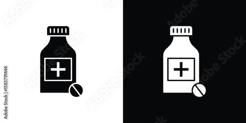 Medicine bottle icon black and white. Simple glyph icons.