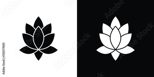 Lotus flower icon black and white. Simple glyph icons.