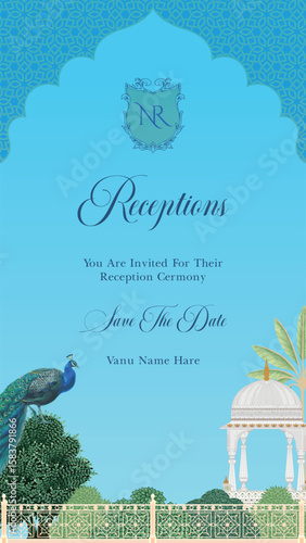Traditional wedding invitation card design. Rajasthani Jaipuri wedding Invitation. Mughal Wedding Invitation Card Design.
