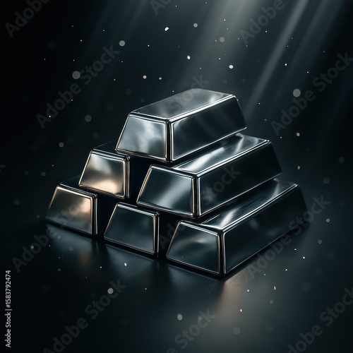 A gleaming stack of silver bars exudes wealth and stability, radiating with a sense of financial security and investment potential. This image presents an abstract view.