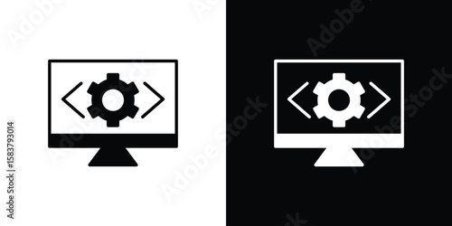 Front end icon black and white. Simple glyph icons.