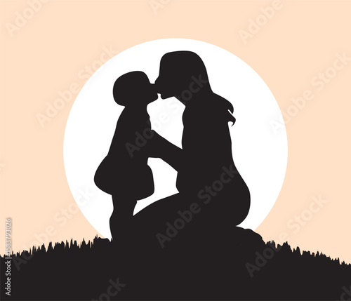 vector silhouette of mom and baby illustration	
