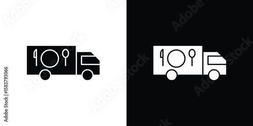 Food truck icon black and white. Simple glyph icons.