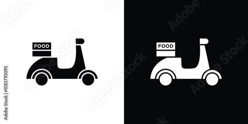 Food delivery icon black and white. Simple glyph icons.