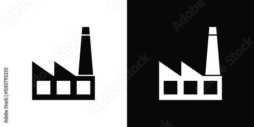 Factory icon black and white. Simple glyph icons.