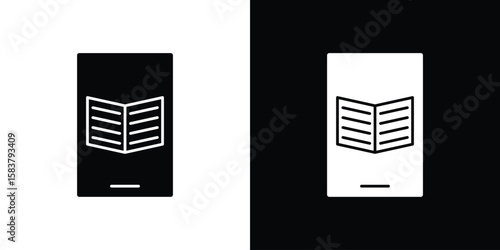 Ebook icon black and white. Simple glyph icons.