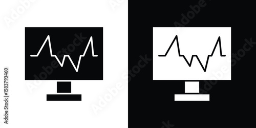 EKG monitor icon black and white. Simple glyph icons.