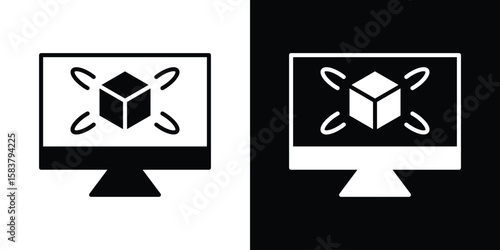 Computer simulation icon black and white. Simple glyph icons.