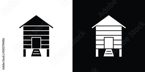 Chicken coop icon black and white. Simple glyph icons.