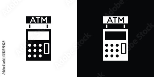 ATM machine icon black and white. Simple glyph icons.