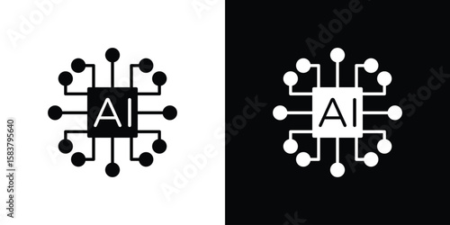 AI icon black and white. Simple glyph icons.