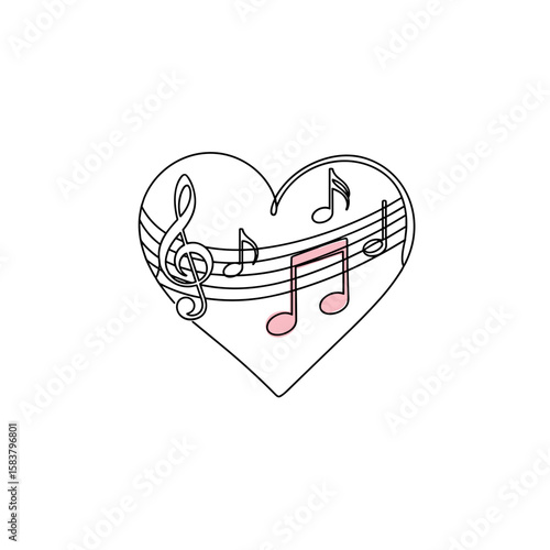 Heart shape with musical notes in minimalist design for International Music Day  