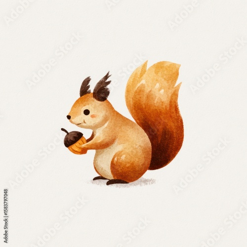 Cute cartoon squirrel holding an acorn
