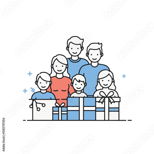 Family gathering surrounded by beautifully wrapped gifts. A snapshot of familial love, shared joy, and the celebration of togetherness.