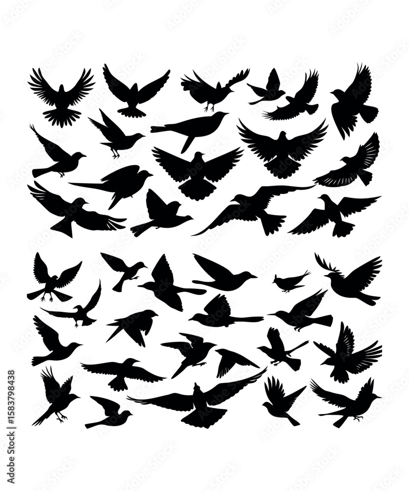 Fototapeta premium Birds Silhouettes: An artistic composition of silhouettes, capturing the essence of freedom and the poetry of flight against a minimalist backdrop.