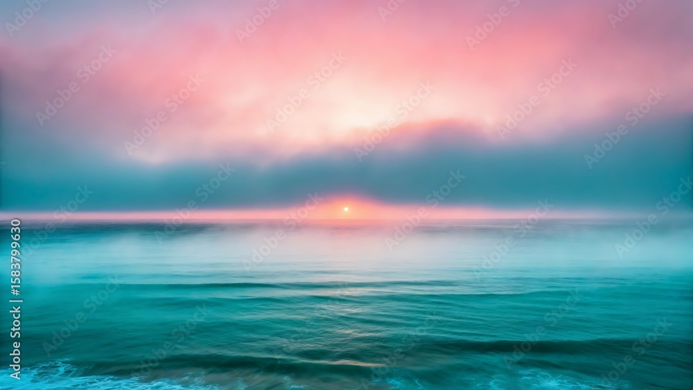 Fototapeta premium Coastal Sunrise Fog in Teal and Pink Hues