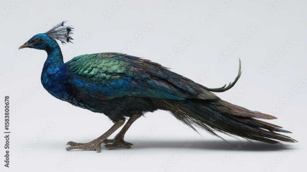 Obraz premium Peacock in profile against white