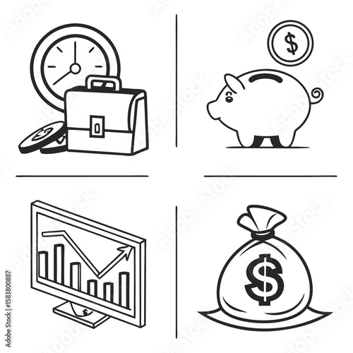 vector piggy bank and coin
