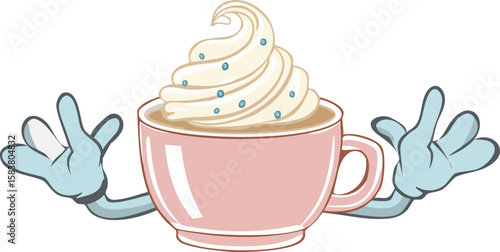 An illustrated image of a cute cup of coffee with whipped cream