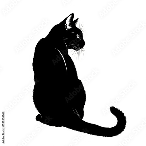 Silhouette of a black cat sitting and looking back ward