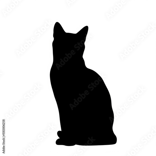 Silhouette of a cat sitting upright facing forward view