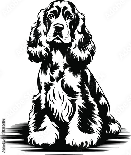 Silhouette of Cocker Spaniel in elegant show stance with clean outline vector isolated black and white