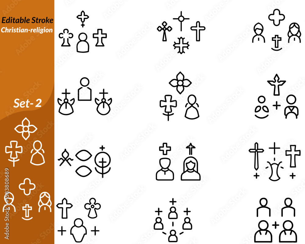 Obraz premium A peaceful cross, open Bible, and praying hands symbolize Christian faith. The icon reflects spirituality, devotion, love, forgiveness, hope, and connection with God through worship and belief.