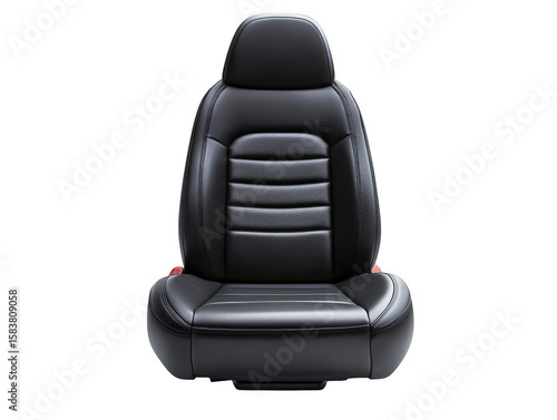 Luxury black leather car seat isolated on transparent background