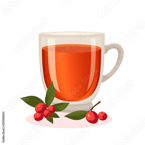 rosehip tea and rosehip fruits nearby