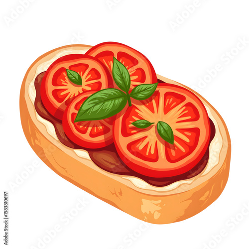 Fresh tomato bruschetta with basil on toasted bread  