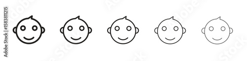 Child face icon with editable stroke eps 10 vector illustration. Outline drawing.